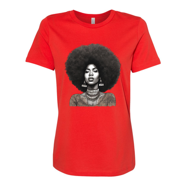Black t-shirt featuring an illustration of a beautiful woman with an afro, celebrating confidence and natural beauty- inspirational tees